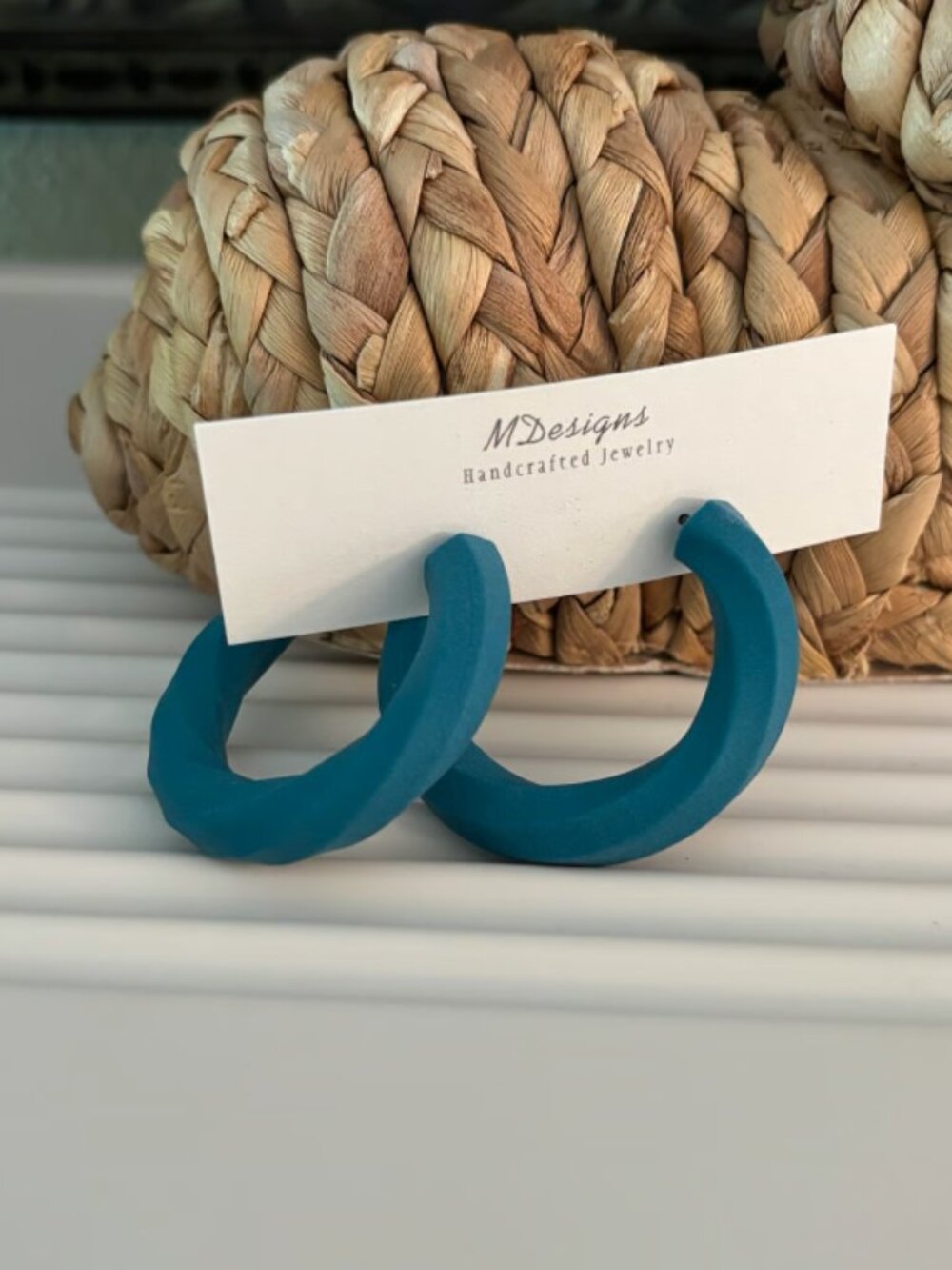Teal Polymer Clay Hoop Earrings